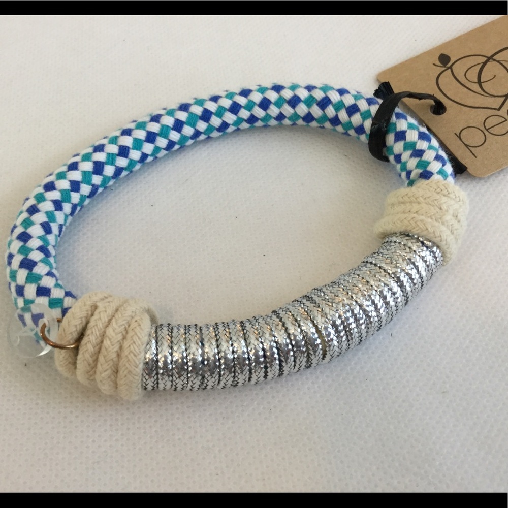Chunky Bangle Bracelet Silver Blue Green Rope